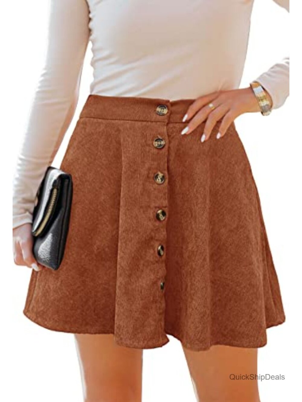 Women's Corduroy A-Line Pleated Mini Skirt with Pockets